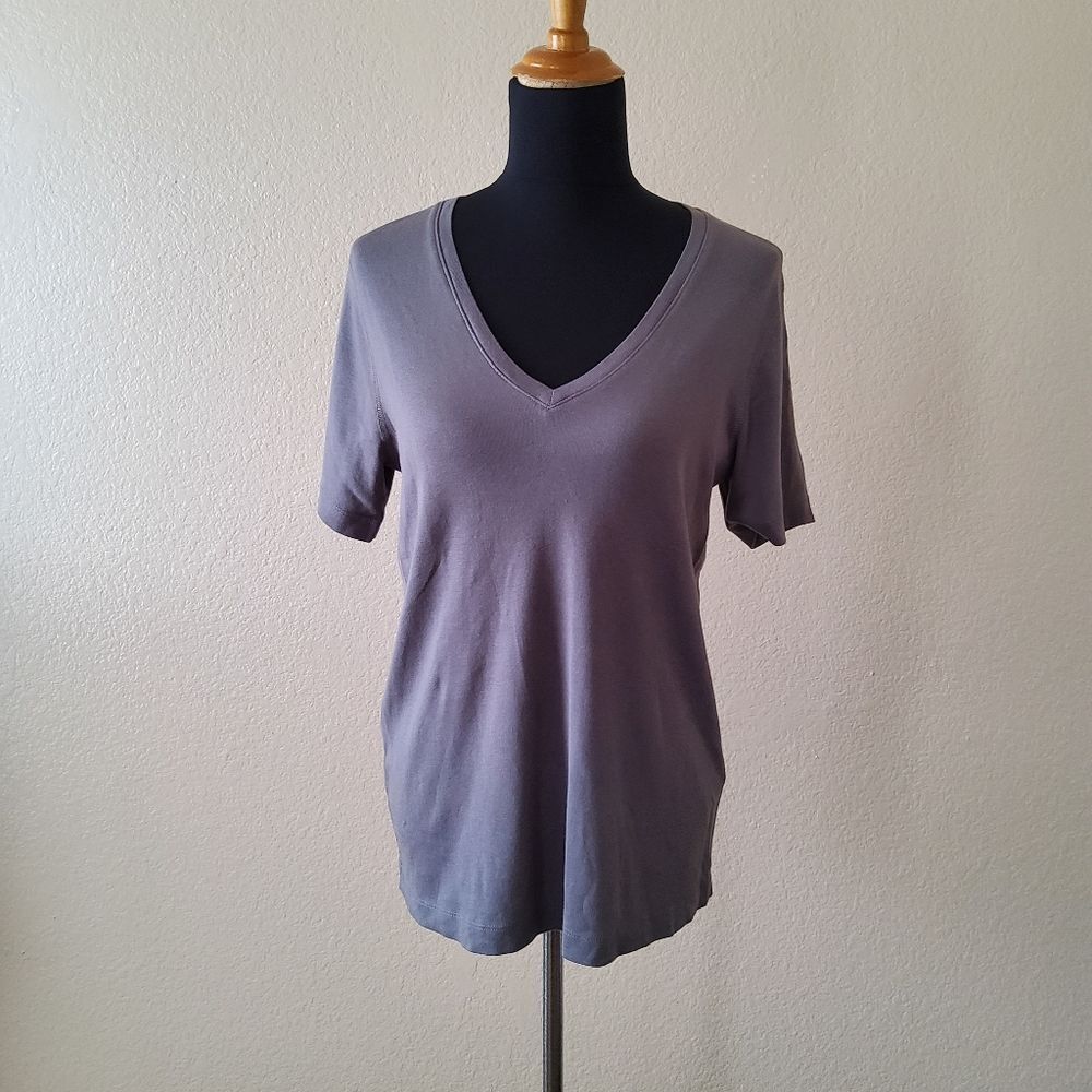 Three Dots Ribbed Oversized V-Neck Knit Tee T-Shirt M Grey New - Picture 1 of 7